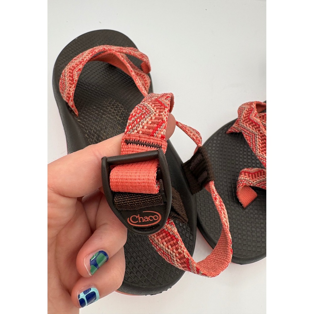 Chaco Z Cloud 2 Womens Sandals Size 11 Red Orange Chevron‎ Strappy Toe Loop - Picture 8 of 10